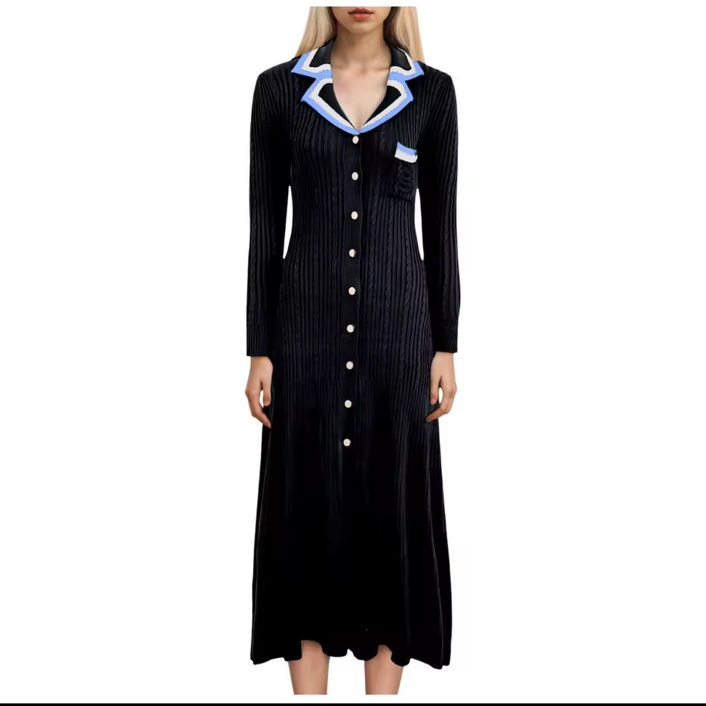 Black Long Sleeve Button-Up Dress